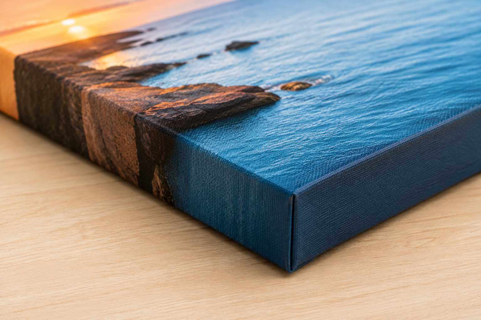 Detail of a canvas: fabric texture and edge stretched over the wooden frame